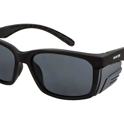 Rayzr Safety Glasses with microfibre bag - Black Frame with Smoke Lens UV380