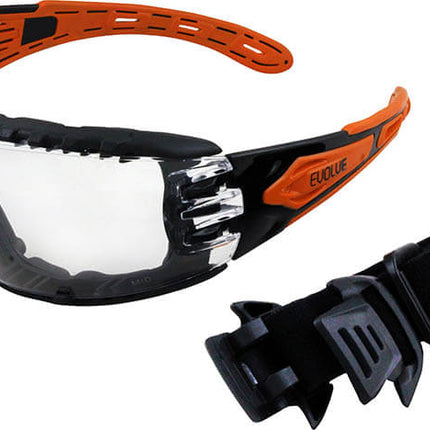 SKU: EVO370-GH - EVOLVE Safety Glasses with Gasket & Headband - Clear Lens
