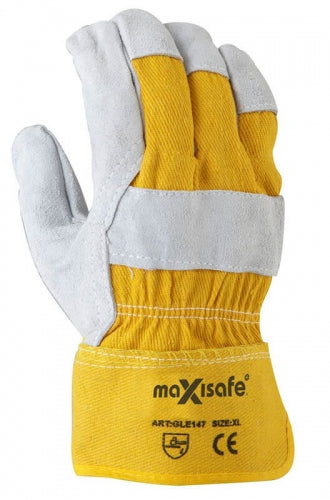 SKU: GLE147 - Grey split palm, yellow cotton back glove