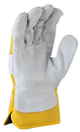 SKU: GLE147 - Grey split palm, yellow cotton back glove