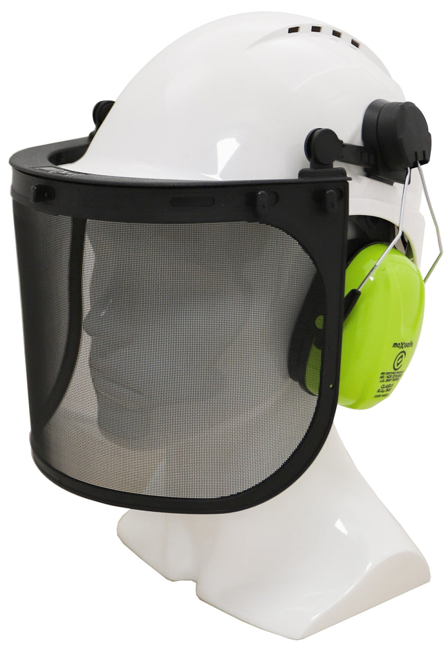 Maxisafe Forestry Kit - White Helmet with Mesh Visor & Earmuffs