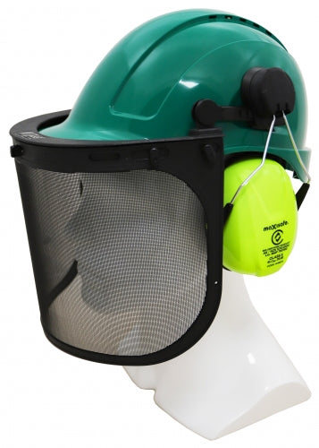 Forestry Kit - Green Helmet with Mesh Visor & Earmuff