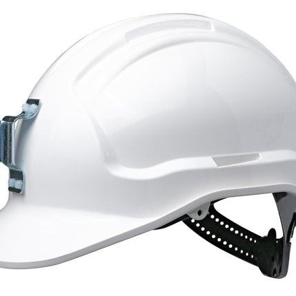 Tuffgard Non-Vented Hard Hat with Sliplock Harness and metal lamp bracket