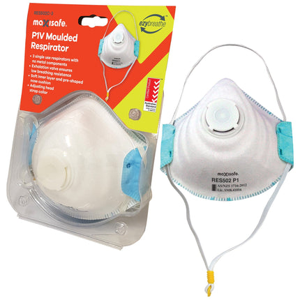 SKU: RES502C-3 - Maxisafe P1 respirator with valve, card of 3