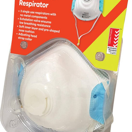 SKU: RES502C-3 - Maxisafe P1 respirator with valve, card of 3