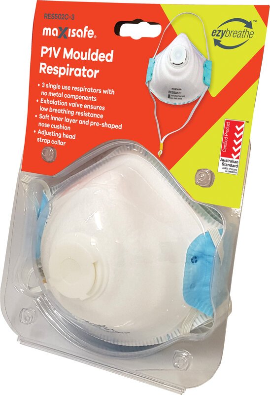 SKU: RES502C-3 - Maxisafe P1 respirator with valve, card of 3