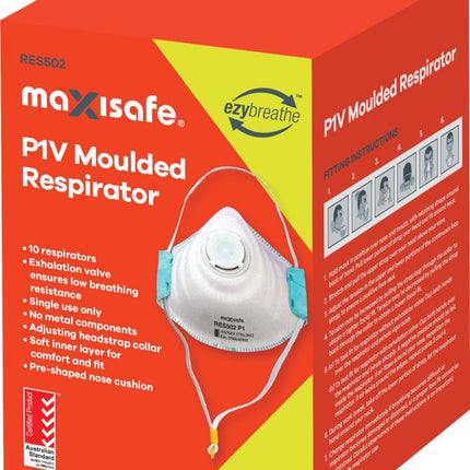 SKU: RES502 - Maxisafe P1 respirator with valve, box of 10