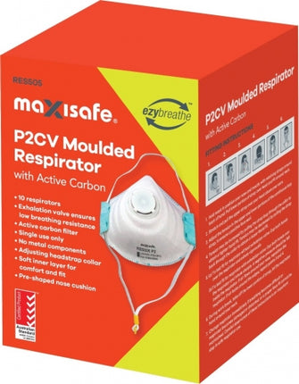 SKU: RES505 - Maxisafe P2 respirator with valve and active carbon filter, box of 10