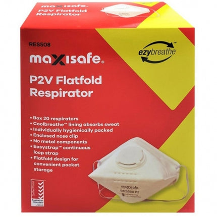 SKU: RES508 - Maxisafe P2 horizontal flat fold respirator with valve, box of 20