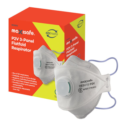 SKU: RES510 - Maxisafe 3-Panel Flat Fold Respirator with Valve, box of 20