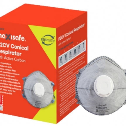 SKU: RES515 - Maxisafe P2 Conical Respirator with Carbon and Valve, Box 10