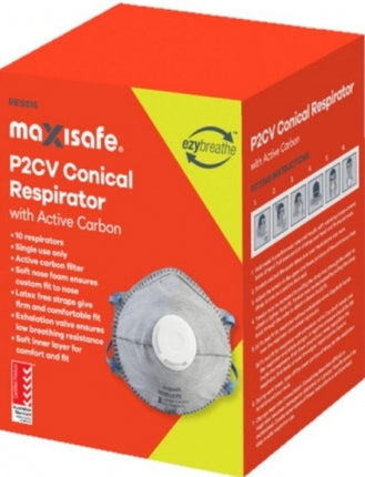 SKU: RES515 - Maxisafe P2 Conical Respirator with Carbon and Valve, Box 10