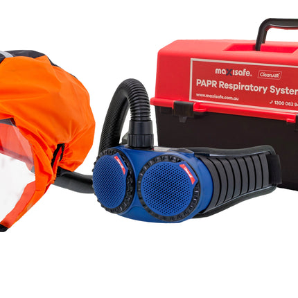 CleanAir Long Hood with AerGo PAPR and storage container