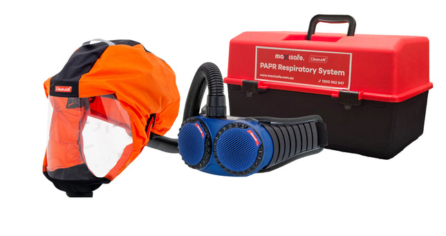 CleanAir Long Hood with AerGo PAPR and storage container