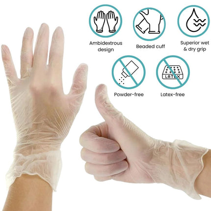 SKU: SR110 - HandiCare Clear Disposable Vinyl Powder Free Gloves 100 Pack