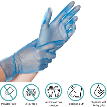SKU: SR112 - Handicare Blue Vinyl Disposable Powder Free Glove 100 Pack