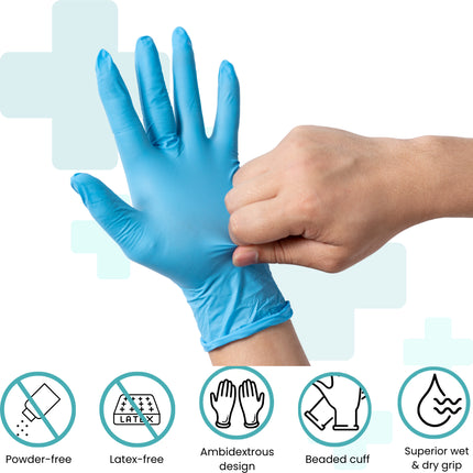 SKU: SR130 - Handicare Blue Nitrile Powder Free Single Use Examination Gloves