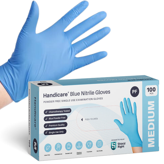 SKU: SR130 - Handicare Blue Nitrile Powder Free Single Use Examination Gloves