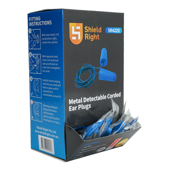 SKU: 4225 - Shield Right Metal Detectable Earplugs Corded Box of 100