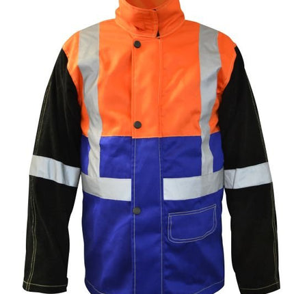 Arcguard Hi-Vis Fire Retardant Welding Jacket with leather sleeves