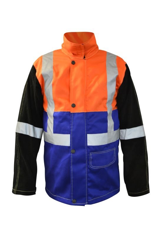 Arcguard Hi-Vis Fire Retardant Welding Jacket with leather sleeves
