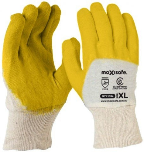 Economy Yellow Latex Glass Gripper Glove - Retail Carded