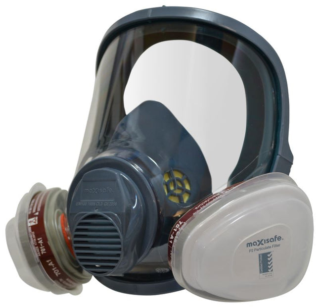 Maxiguard Full Face Silicone Respirator w/ A1P2 cartridges-Medium