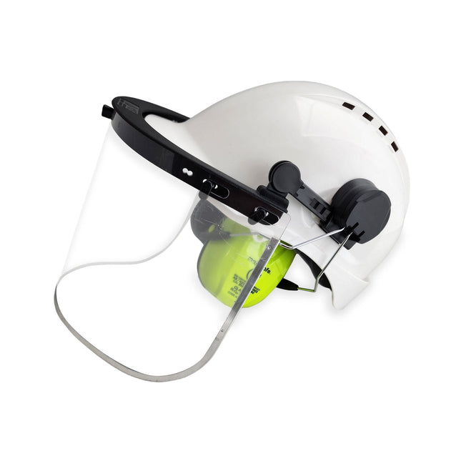 Vented hard hat with Clear Visor and Rockman Earmuffs