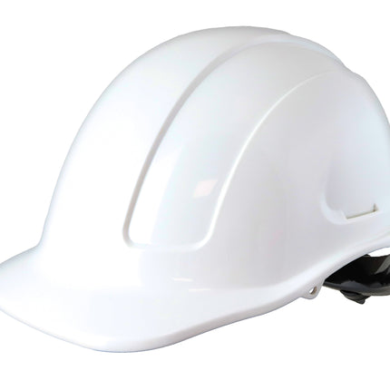 Maxisafe White Unvented Hard Hat, ratchet harness