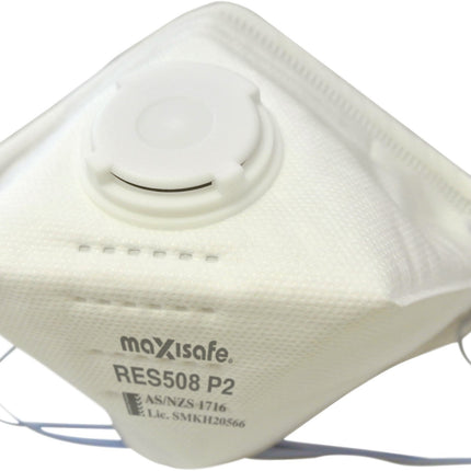 Maxisafe P2 horizontal flat fold respirator with valve, box of 20
