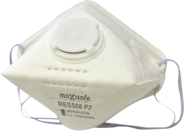 Maxisafe P2 horizontal flat fold respirator with valve, box of 20