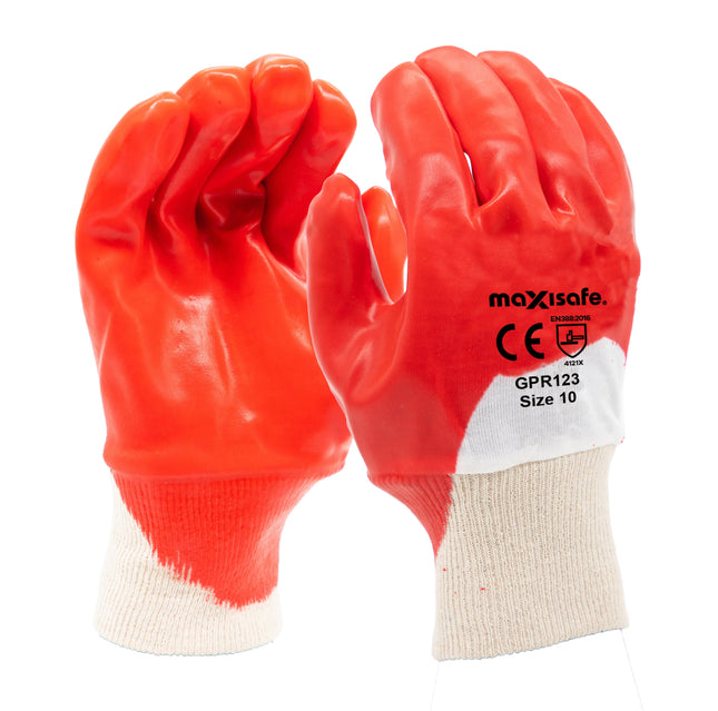 Red PVC Glove, Knitted Wrist