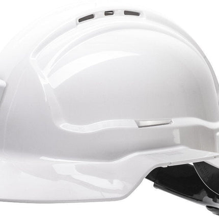 White Broadbrim hard hat with plastic miners bracket / leather rear lead strap - Made in Australia