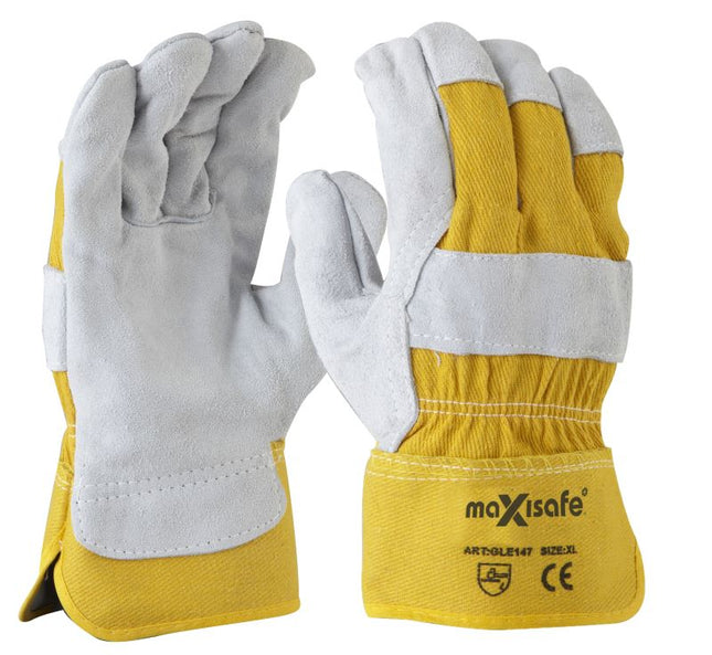Grey split palm, yellow cotton back glove